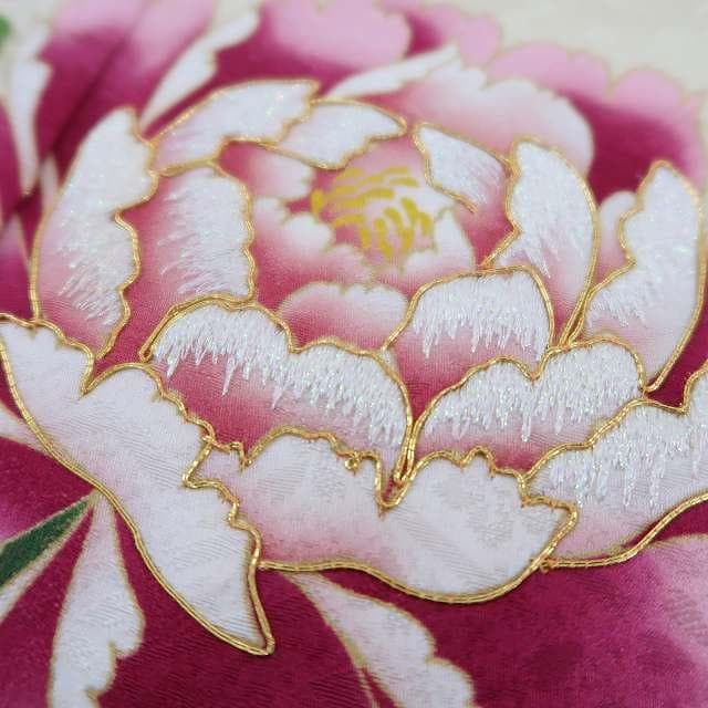 正絹 金駒刺繡 トールサイズ“最高の笑顔を花開く牡丹や鶴♪”振袖 成人式F-97