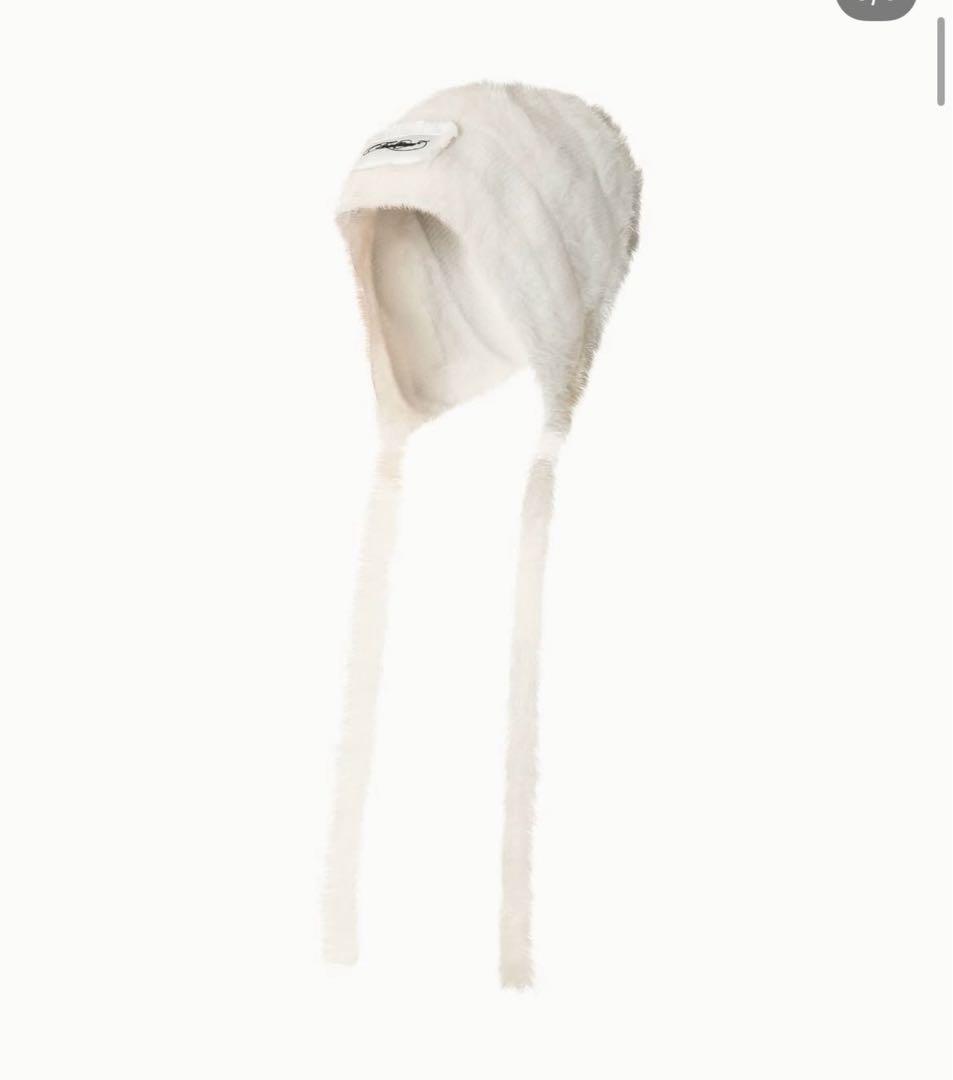 帽子 S fuzzy knit beanie (white) THEREDTHREAD