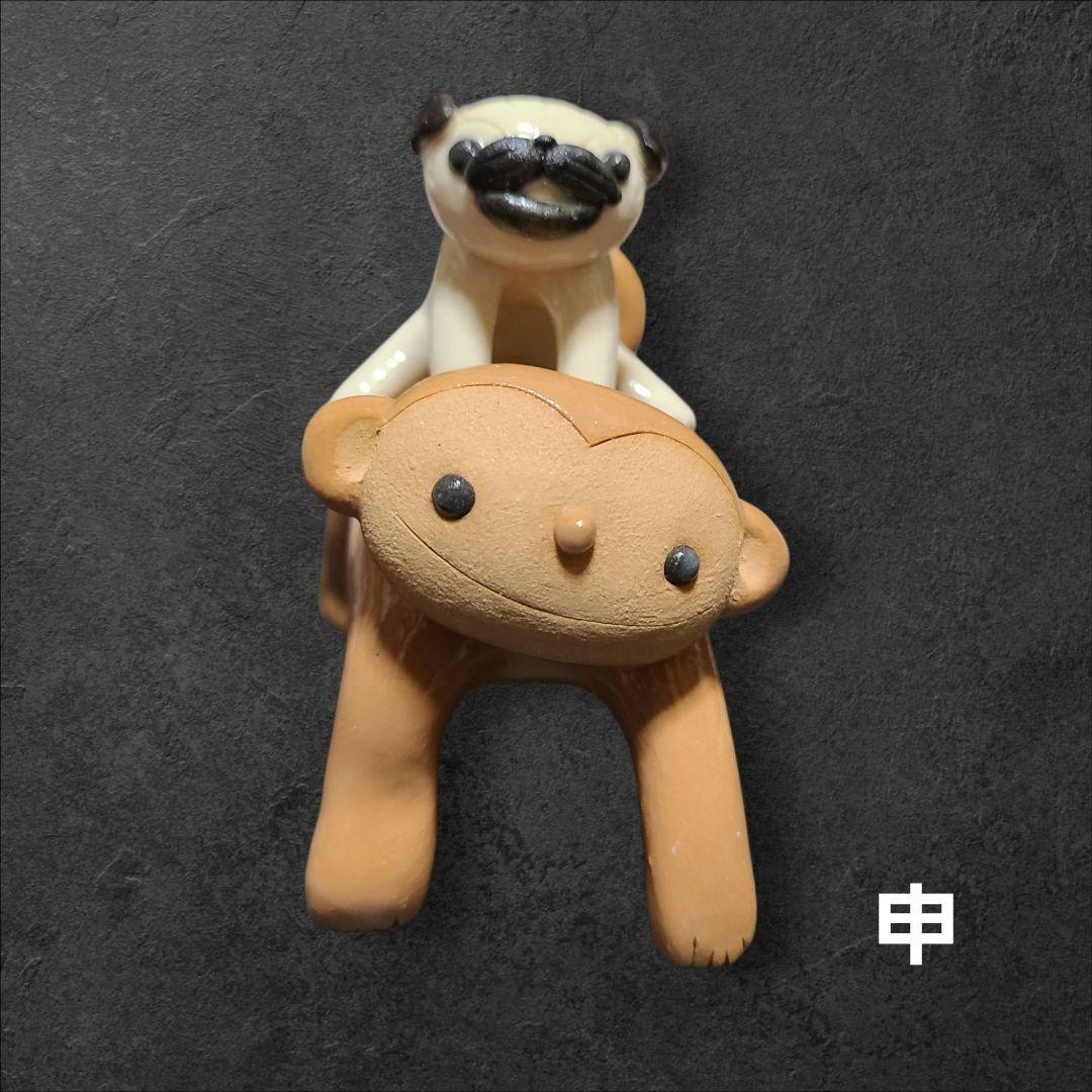 陶器干支置物 パグ置物 6体セット 未 申 酉 卯 巳 寅　台付き　正月