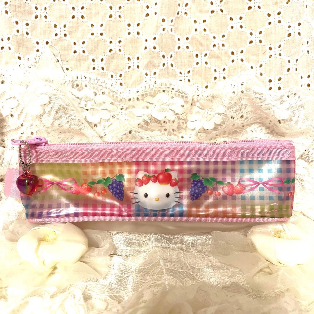 レア‼️キティ フルーツデザインペンケース ピンク りんごチャーム付き