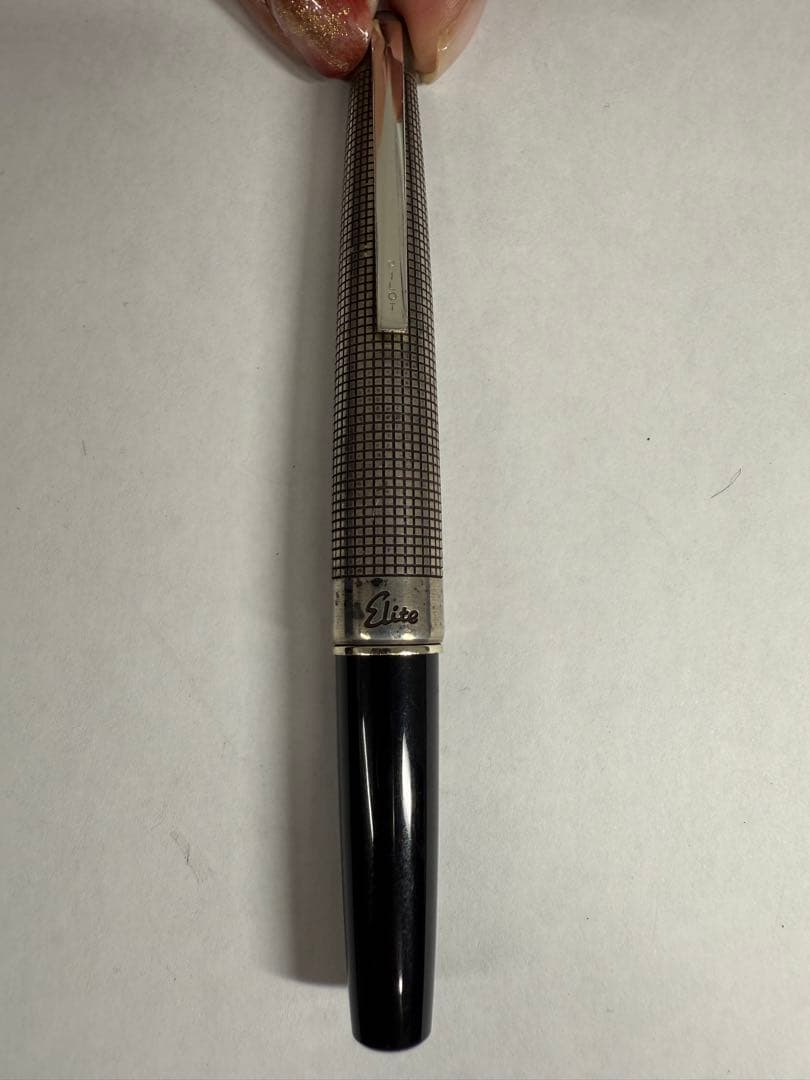 ★レトロ★ PILOT Elite シルバー格子柄 万年筆 高級感あり★