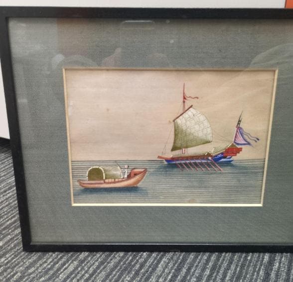 古画、当時の古舟の生活　肉筆水彩画です。日本にはない表現が随所に見られます。５