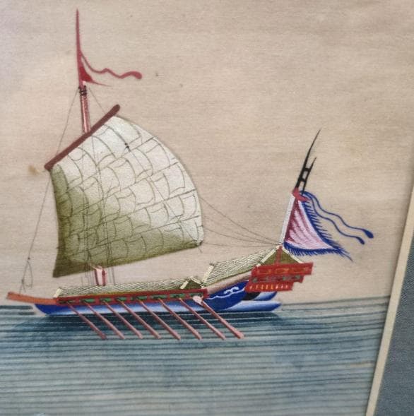 古画、当時の古舟の生活　肉筆水彩画です。日本にはない表現が随所に見られます。５