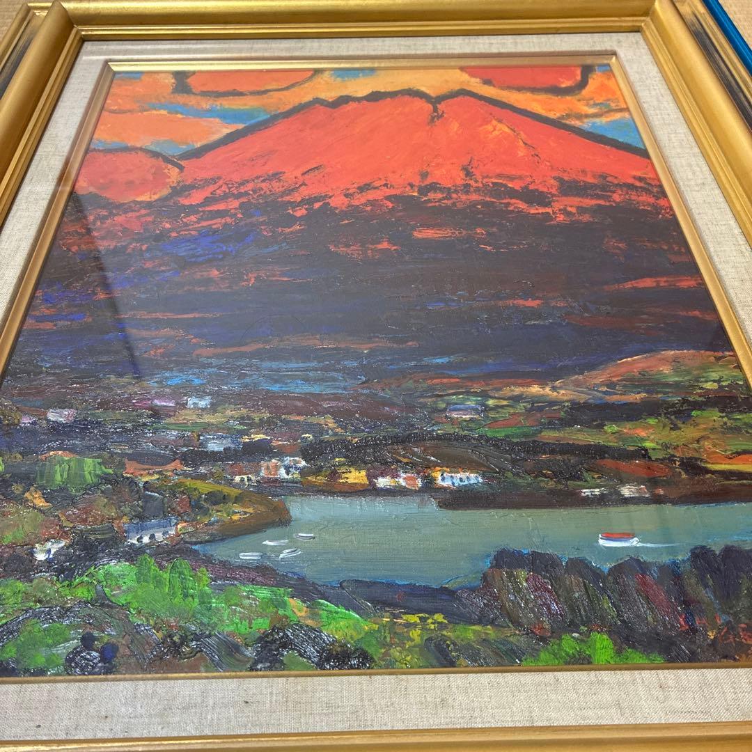 絵画: 松田茂　山中湖富士（赤富士）　油絵