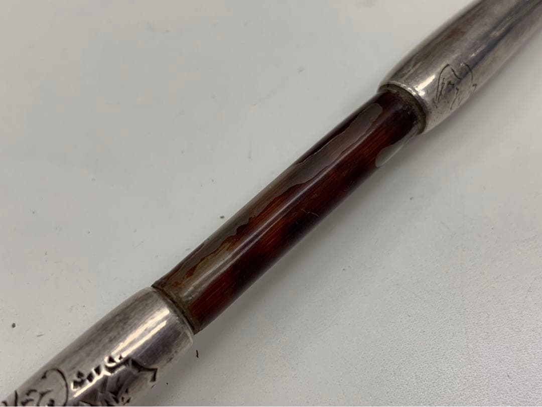 時代物 煙管 キセル 純銀 鳥山水図 煙草入れ たばこ入れ 鴨 緒締 銅地金象嵌