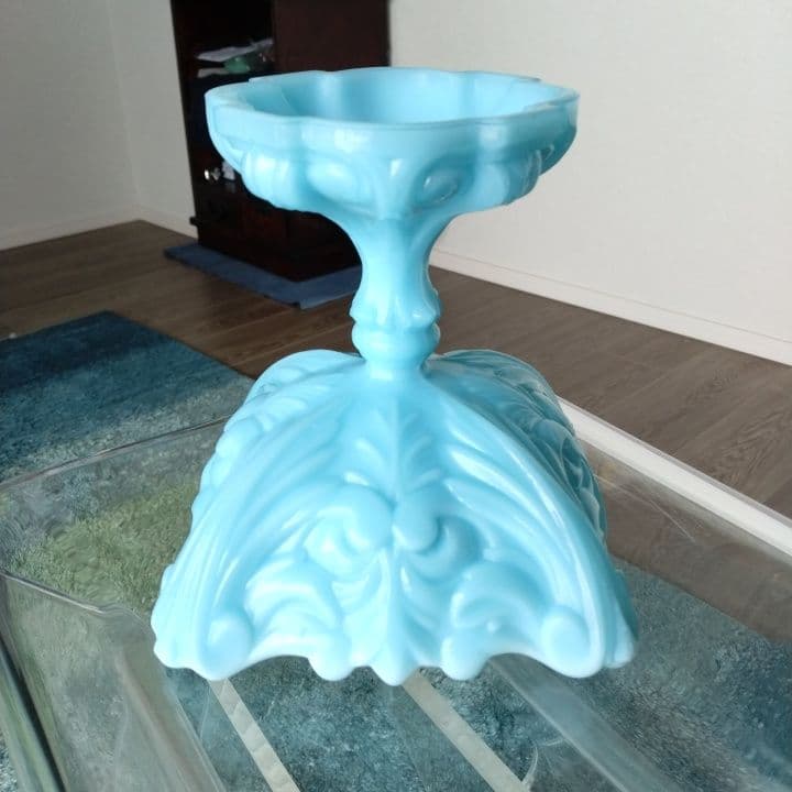 アンティーク ティファニーブルーコンポート⭐︎ミルクガラス ⭐︎ファイヤーキング