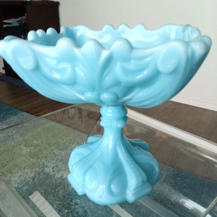 アンティーク ティファニーブルーコンポート⭐︎ミルクガラス ⭐︎ファイヤーキング
