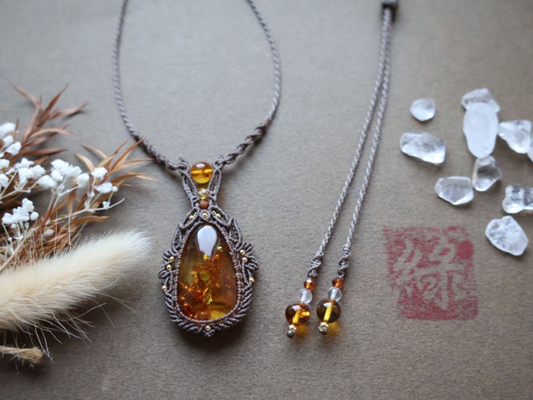 hanatae 琥珀　マクラメ　ネックレス