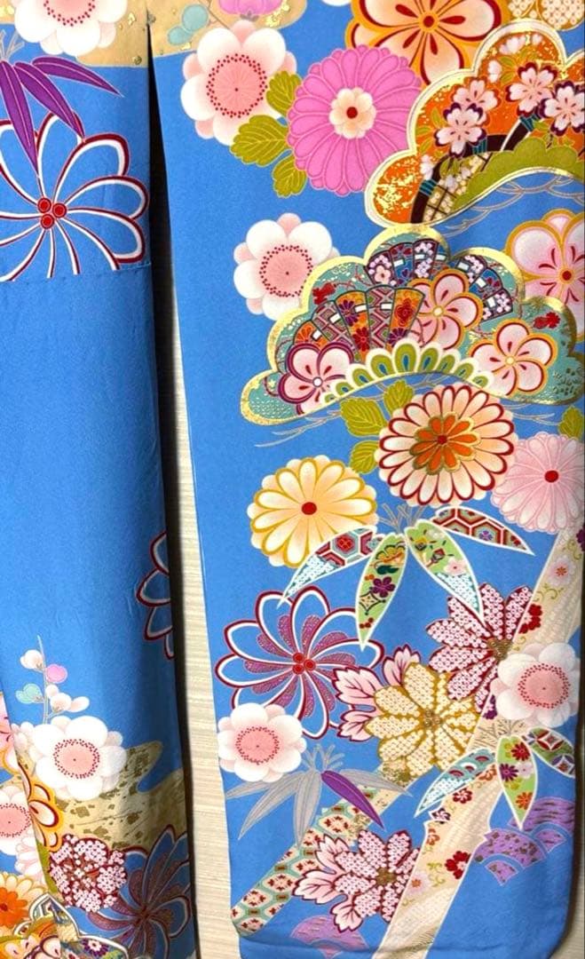 ‪‪❤︎‬ スカイブルー 吉祥 花々柄 振袖 身丈156