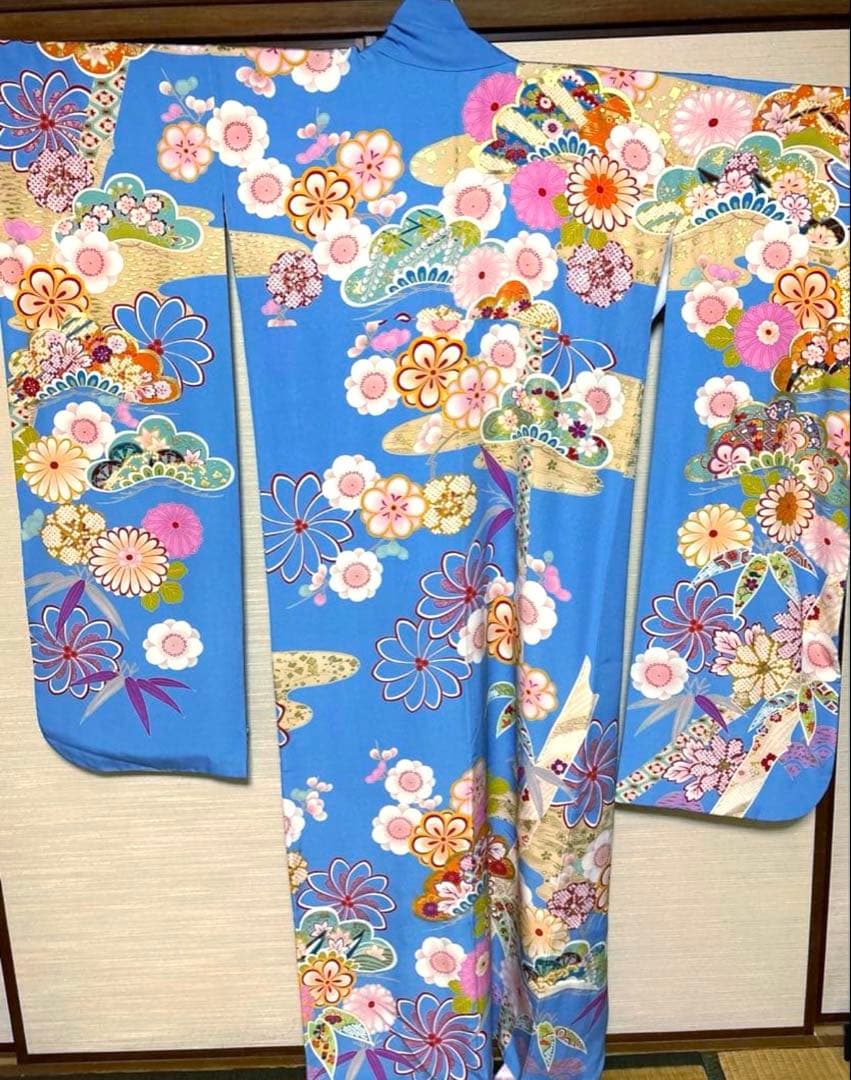‪‪❤︎‬ スカイブルー 吉祥 花々柄 振袖 身丈156