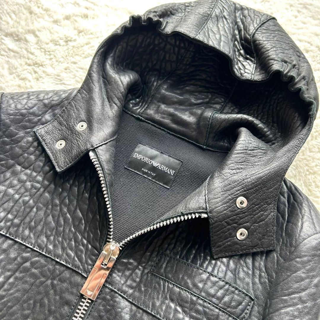 【美品】EMPORIO ARMANI羊革 黒タグ フード ベルト付き レザー44