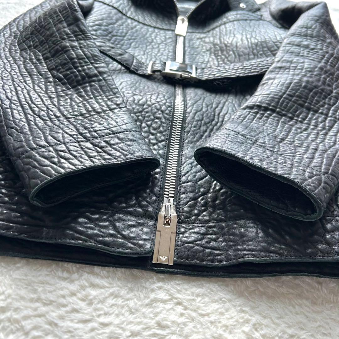 【美品】EMPORIO ARMANI羊革 黒タグ フード ベルト付き レザー44