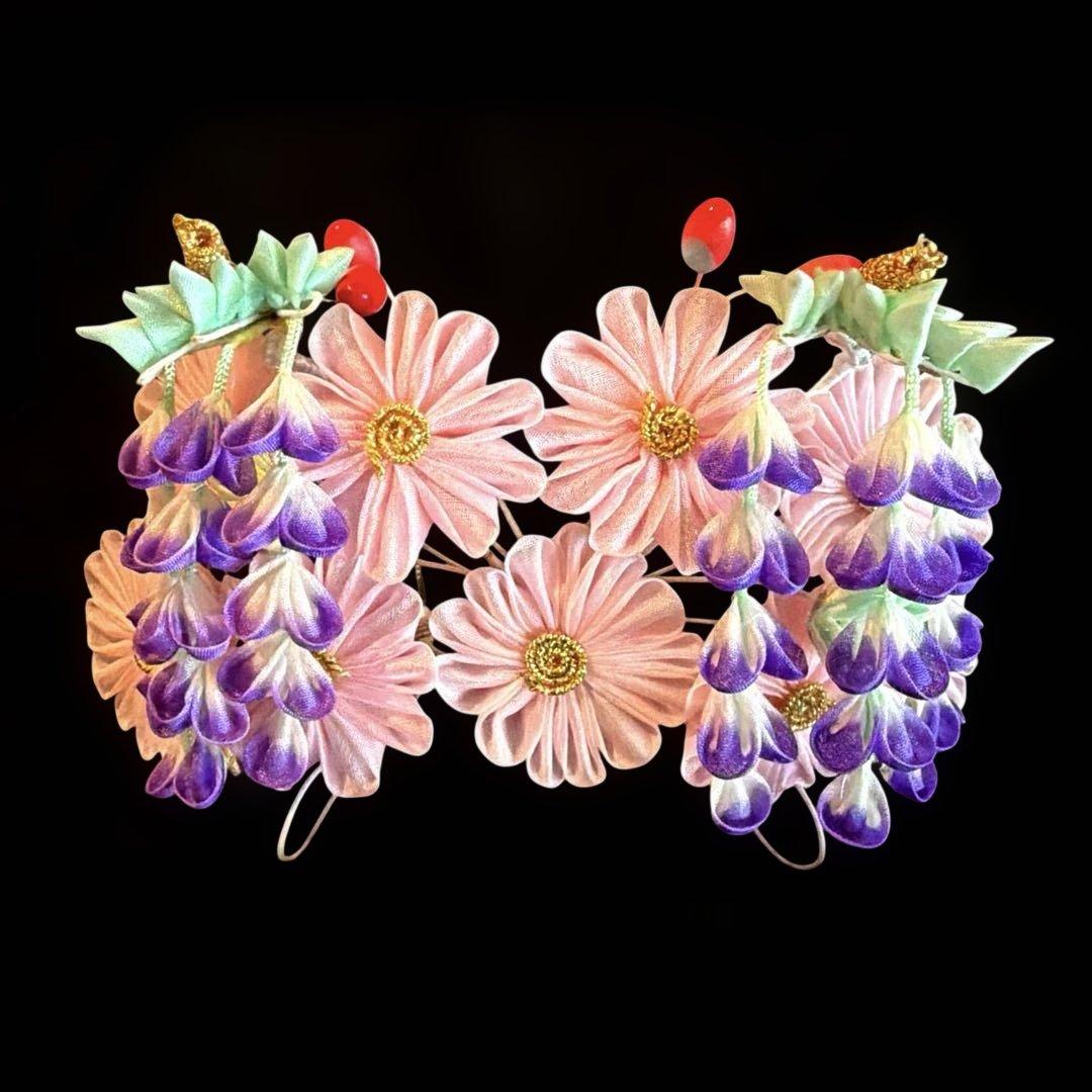 勝山髪飾り 七五三 7歳 (ピンク×藤)