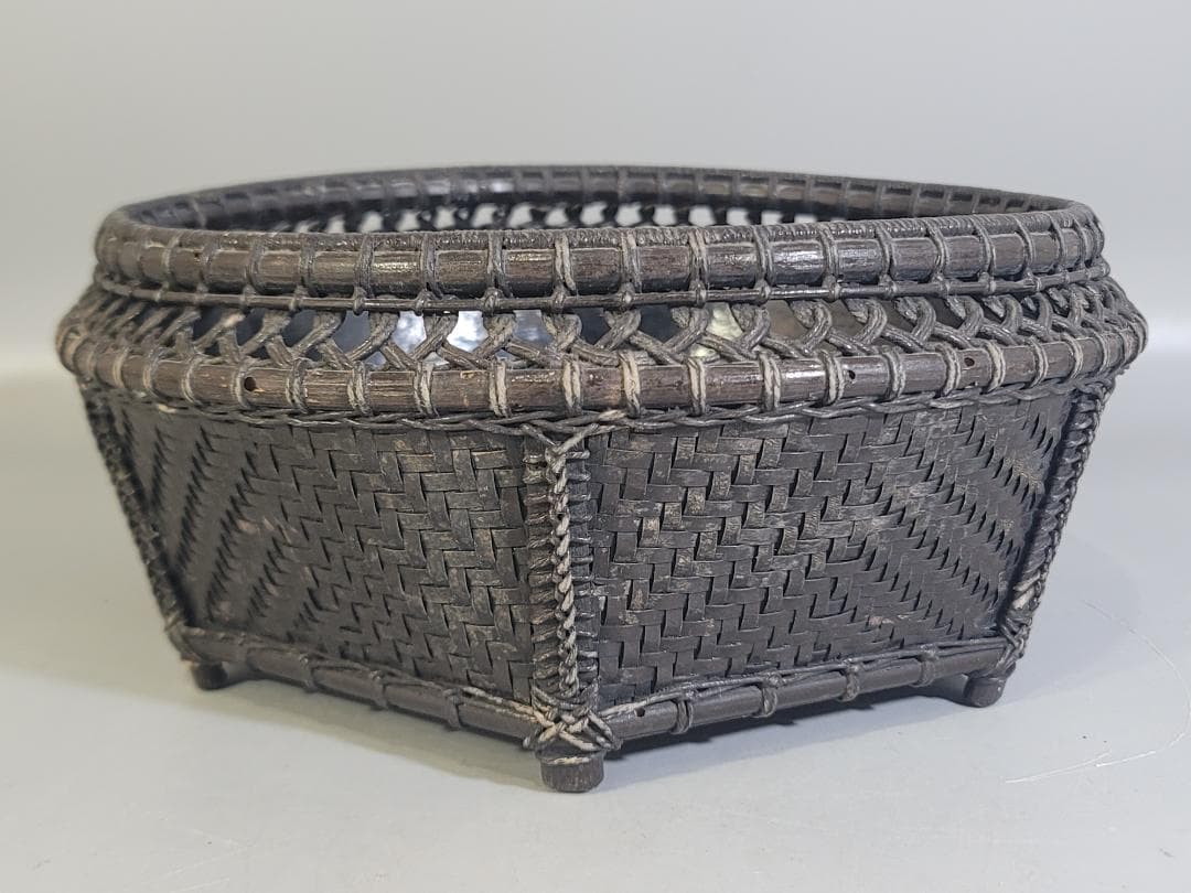 茶道具 竹籠 炭斗 時代物 DT708