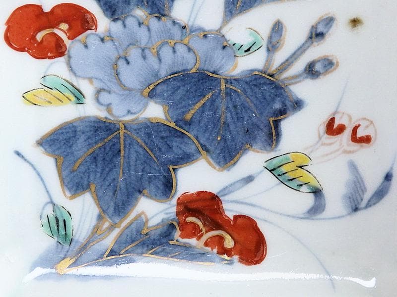 古伊万里　染錦　牡丹の図　角皿　５枚　C590AS- BLz