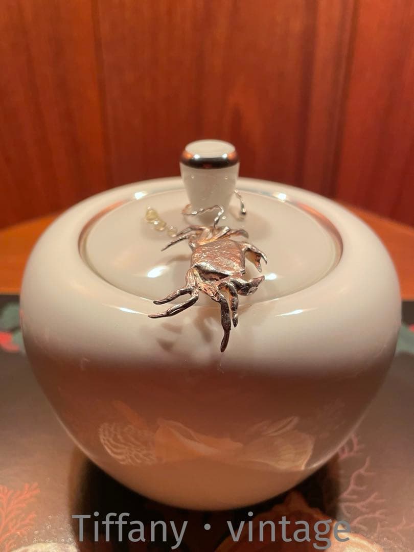 ティファニー ヴィンテージ　ケース　ポット　シルバー　グラス　蟹　銀　工芸品