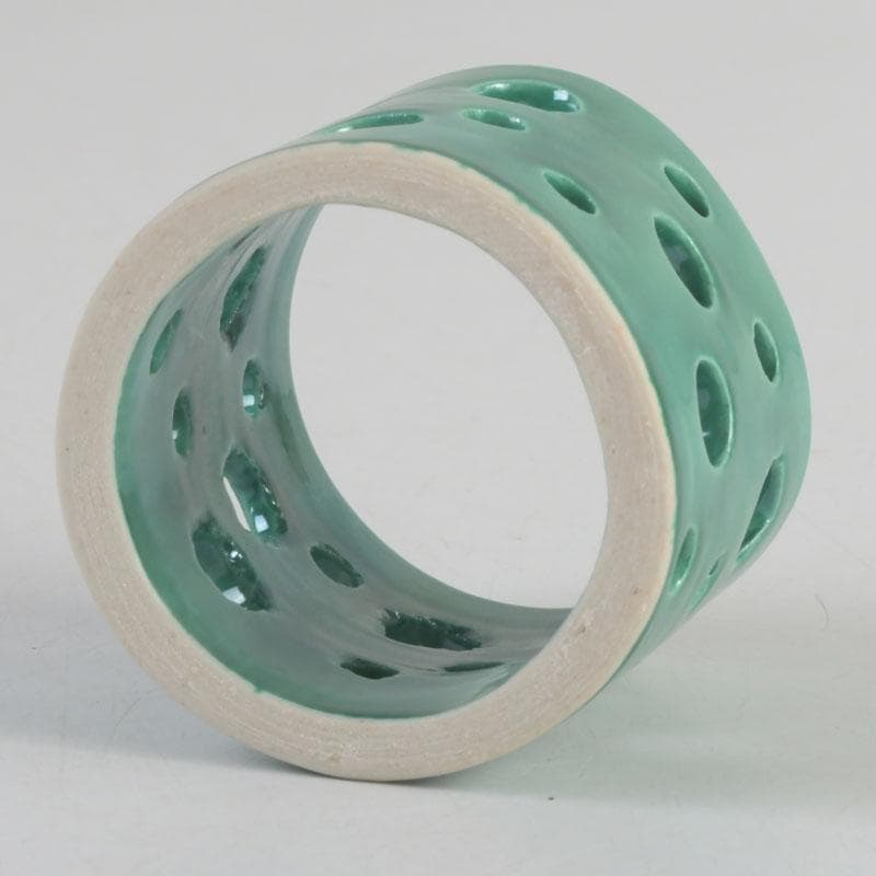 茶道具　古余呂技窯　川瀬竹春作　緑釉　水玉文　蓋置　共布共箱　V　9235