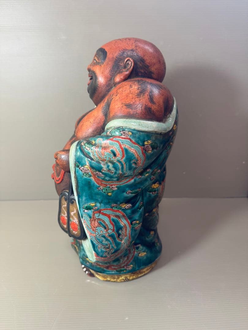 2704 九谷焼　龍文　布袋　縁起物  置物  時代物