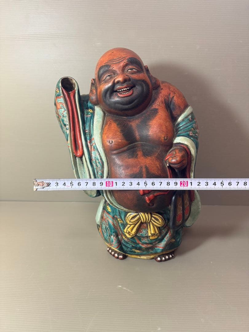 2704 九谷焼　龍文　布袋　縁起物  置物  時代物