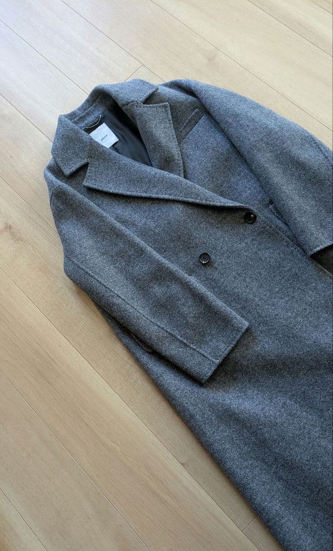 ebure エブール　ウールツイルリバー　ダブルチェスターコート　グレー