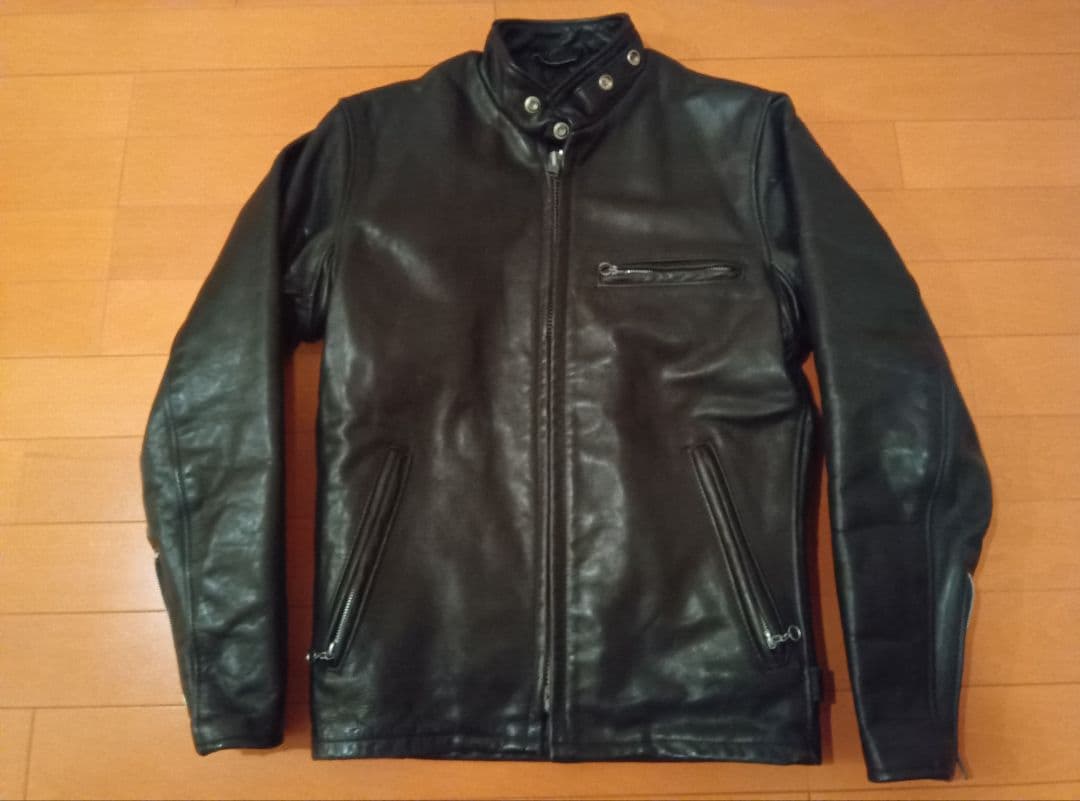 美品SCHOTTシングルライダース14134黒ブラック米国製オイルドカウレザー