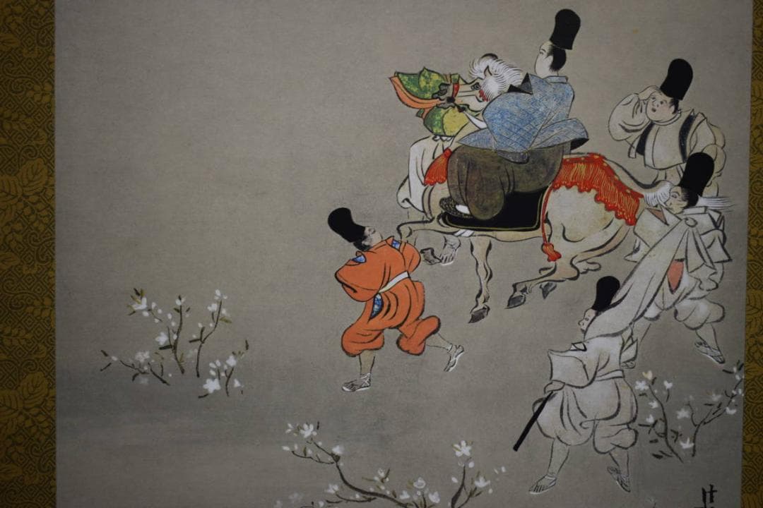 複製/尾形光琳/富士の巻狩り/人物乗馬図/大和絵/工芸/布袋屋掛軸HG-973