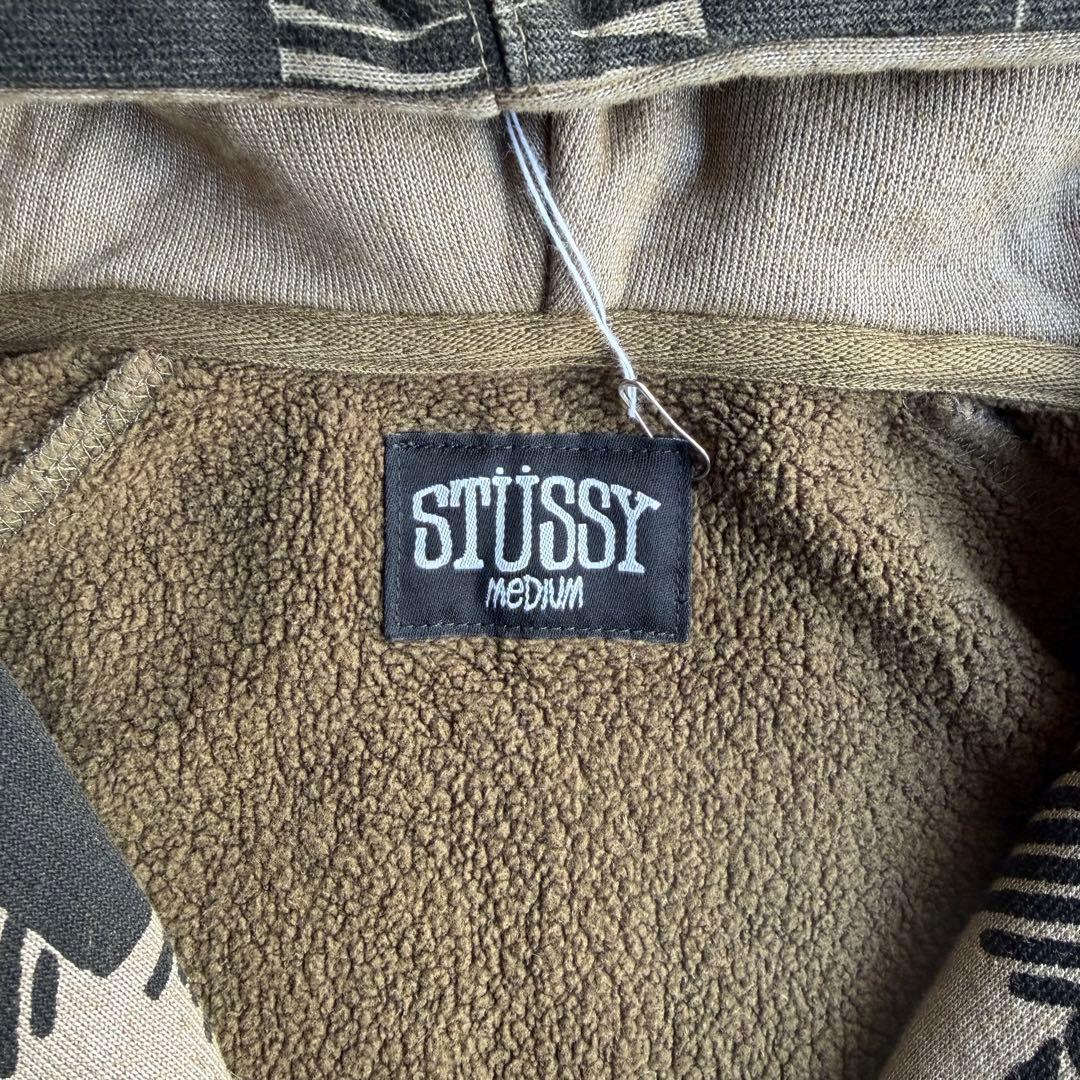 【総柄ジップパーカー】stussyモザイク古着ストリート横ノリユニセックスM.