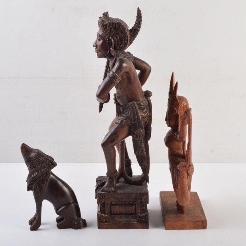 バリ島　インドネシア　木彫　置物　3点まとめて　N　9011A