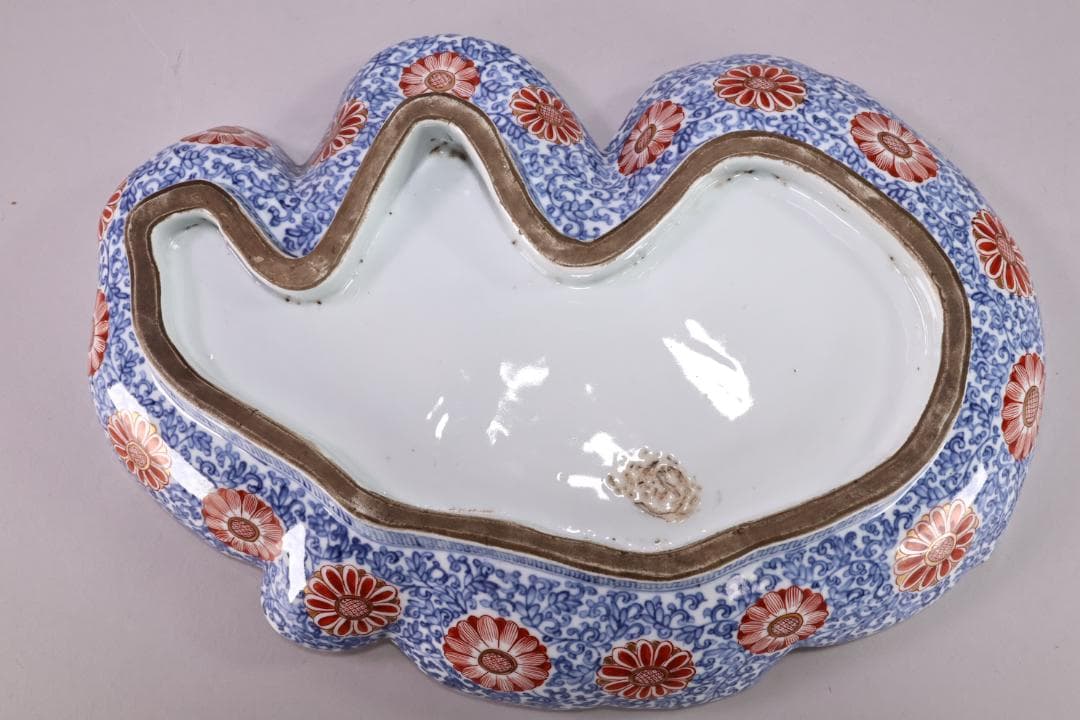 江戸中期　古伊万里　美人形　飾皿　変形皿　色絵金彩　巾40.5㎝ BJ201