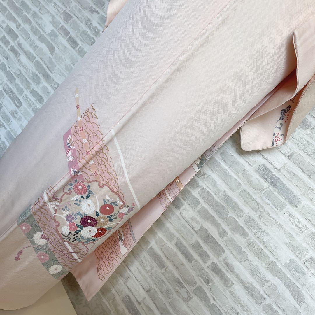 訪問着　フルセット　雪輪　紐紋様　檜垣地紋　金彩加工　着物　H7