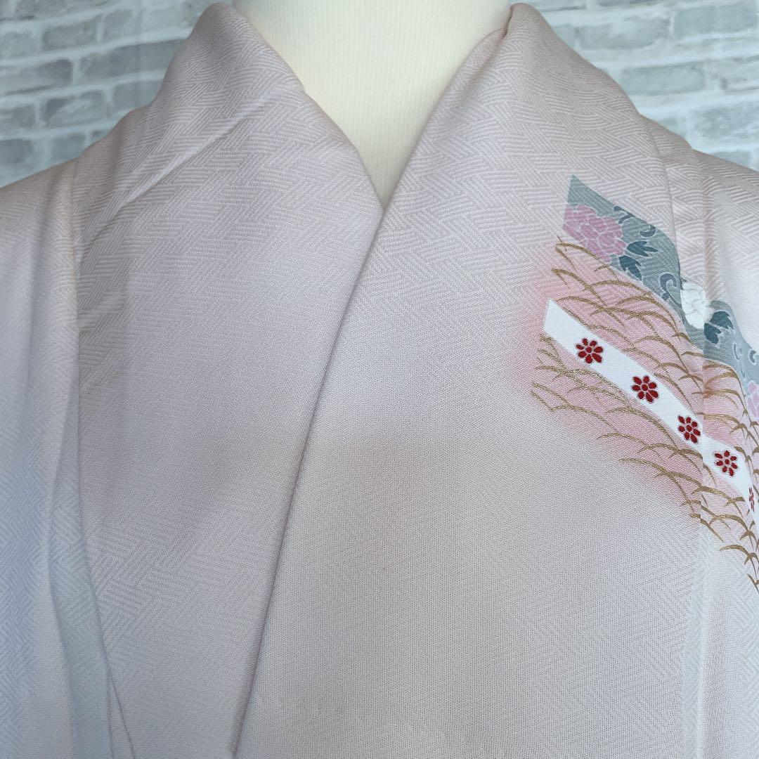 訪問着　フルセット　雪輪　紐紋様　檜垣地紋　金彩加工　着物　H7