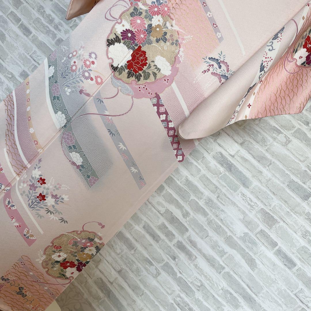 訪問着　フルセット　雪輪　紐紋様　檜垣地紋　金彩加工　着物　H7