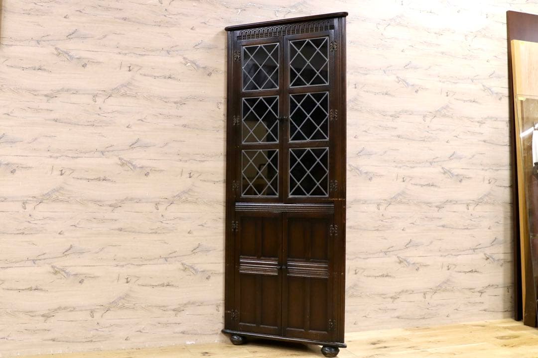 GMIS260○西洋 イギリス アンティーク コーナーキャビネット 飾り棚