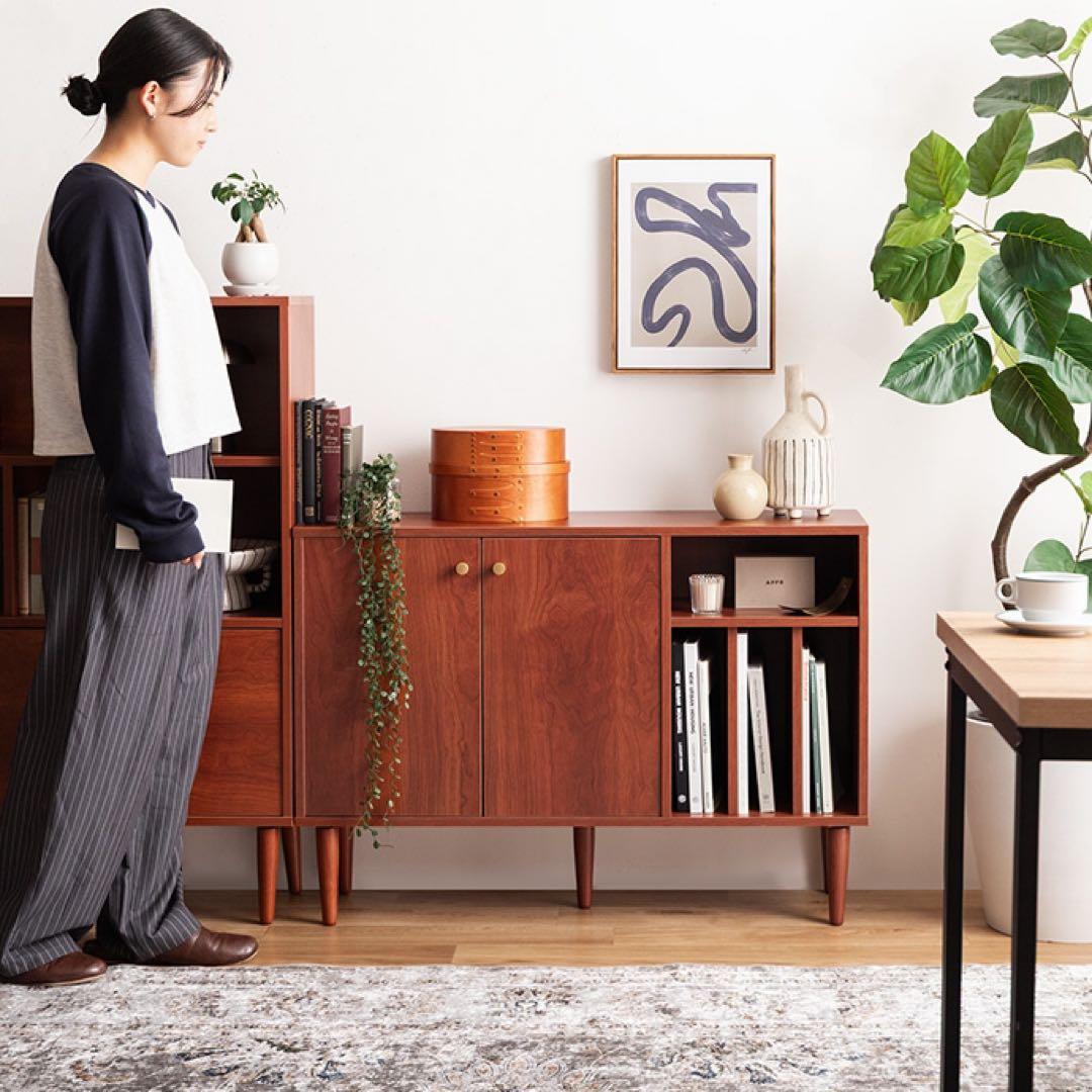 【幅100cm】本棚付きキャビネット