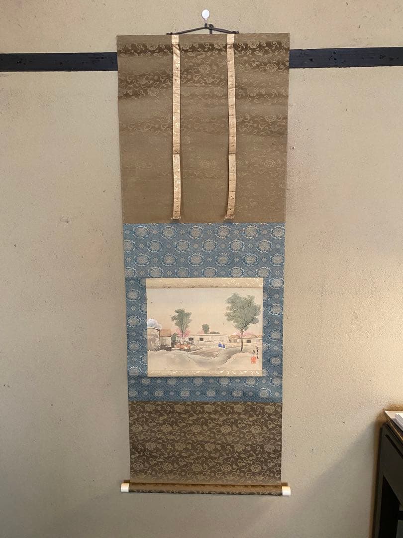 [傑作・真作]　寺崎広業　遼東春色　晩年作　日本画　掛軸　中国　遼東半島　桜