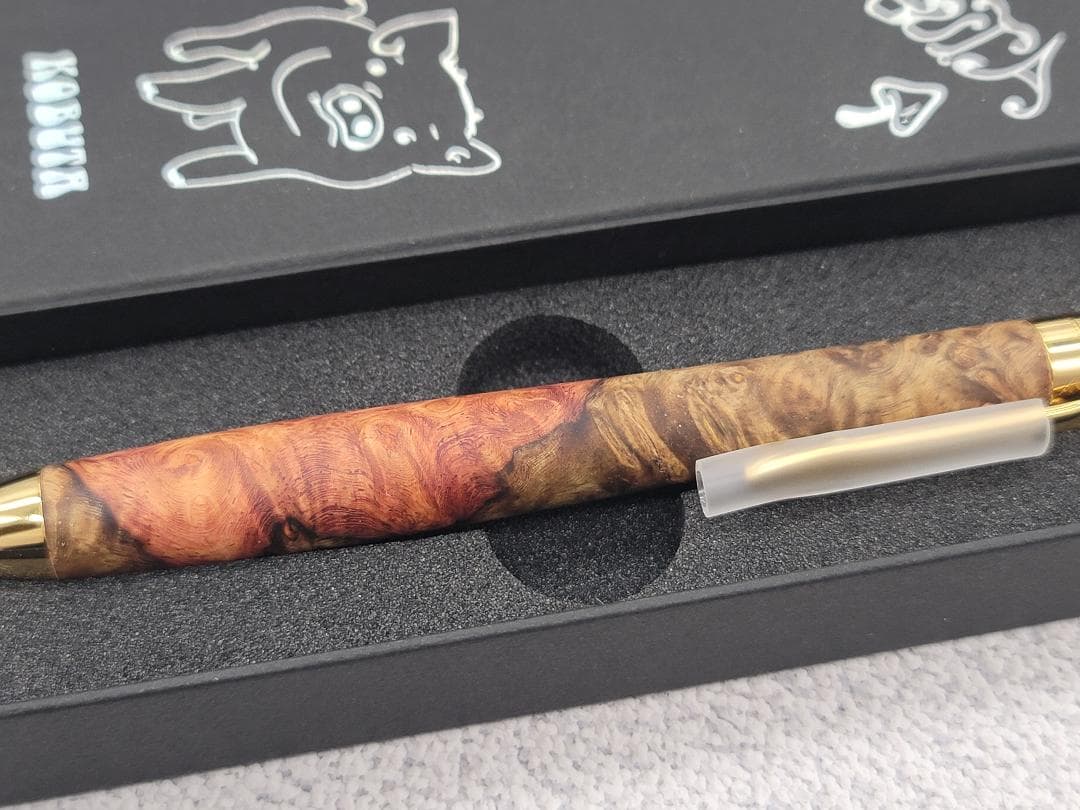 新品　こぶた工房　極上花梨瘤　紅白　金金具　シャープペンシル0.5