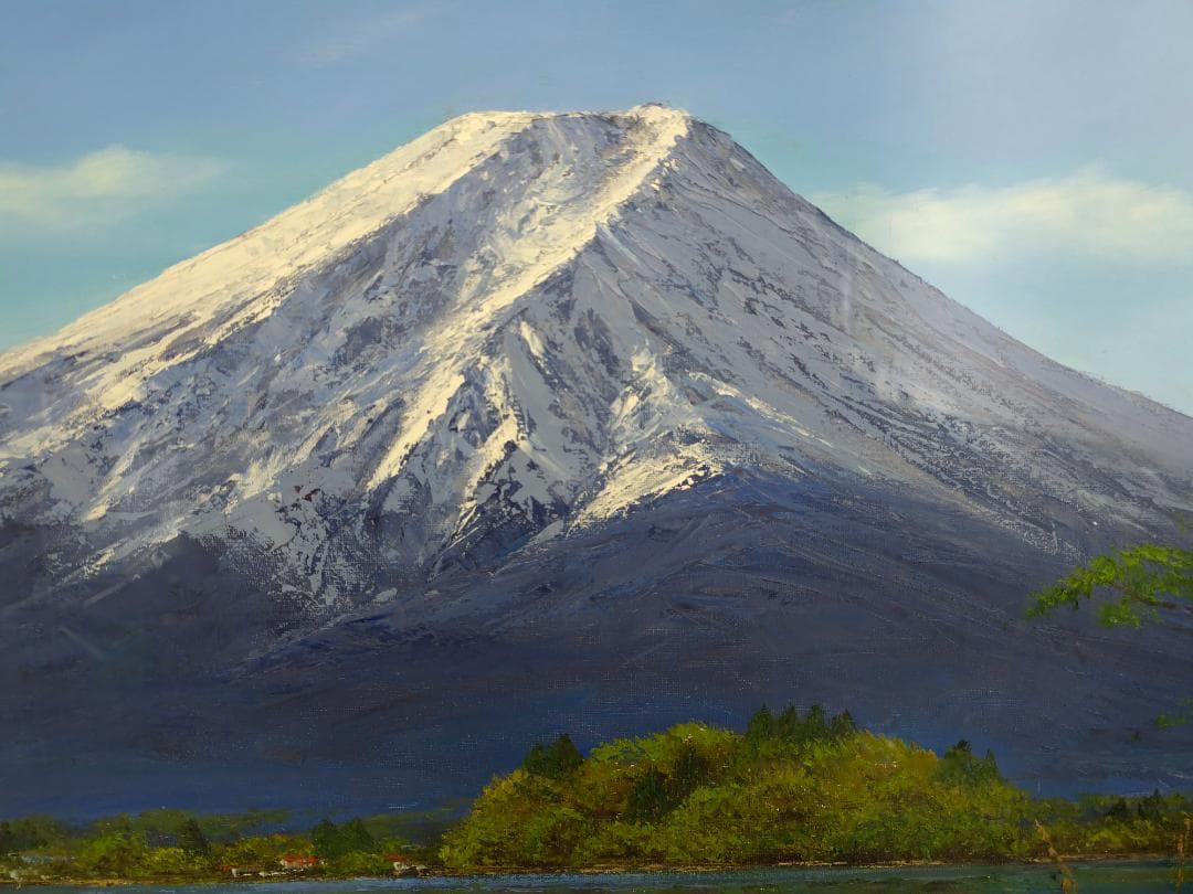 M▽小川久雄 富士山と河口湖 油彩 絵画 額縁 (38205)