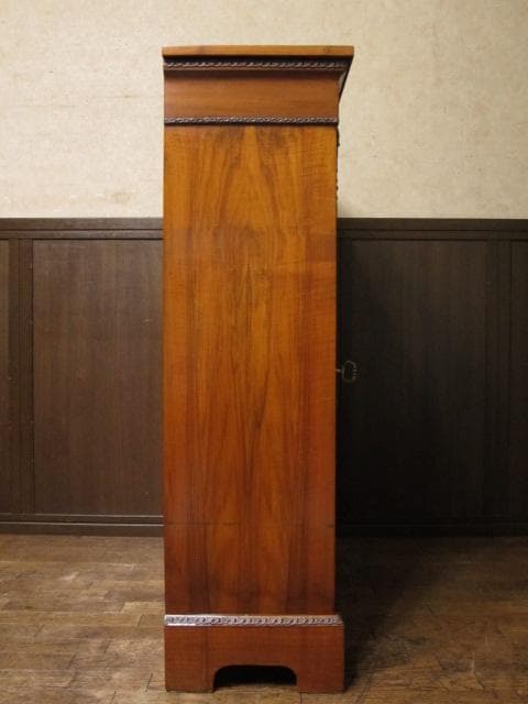 フレンチアンティーク 木象嵌 オルモル装飾 ピアキャビネット 鍵付き