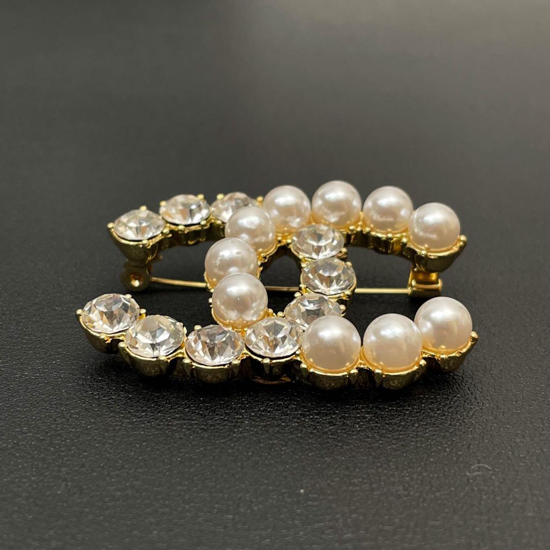 美品 シャネル ココマーク ラインストーン パール ブローチ コサージュ 22A