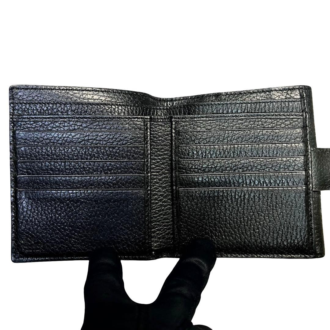 希少✨グッチ 二つ折り財布 GGインターロッキング レザー Wホック ブラック