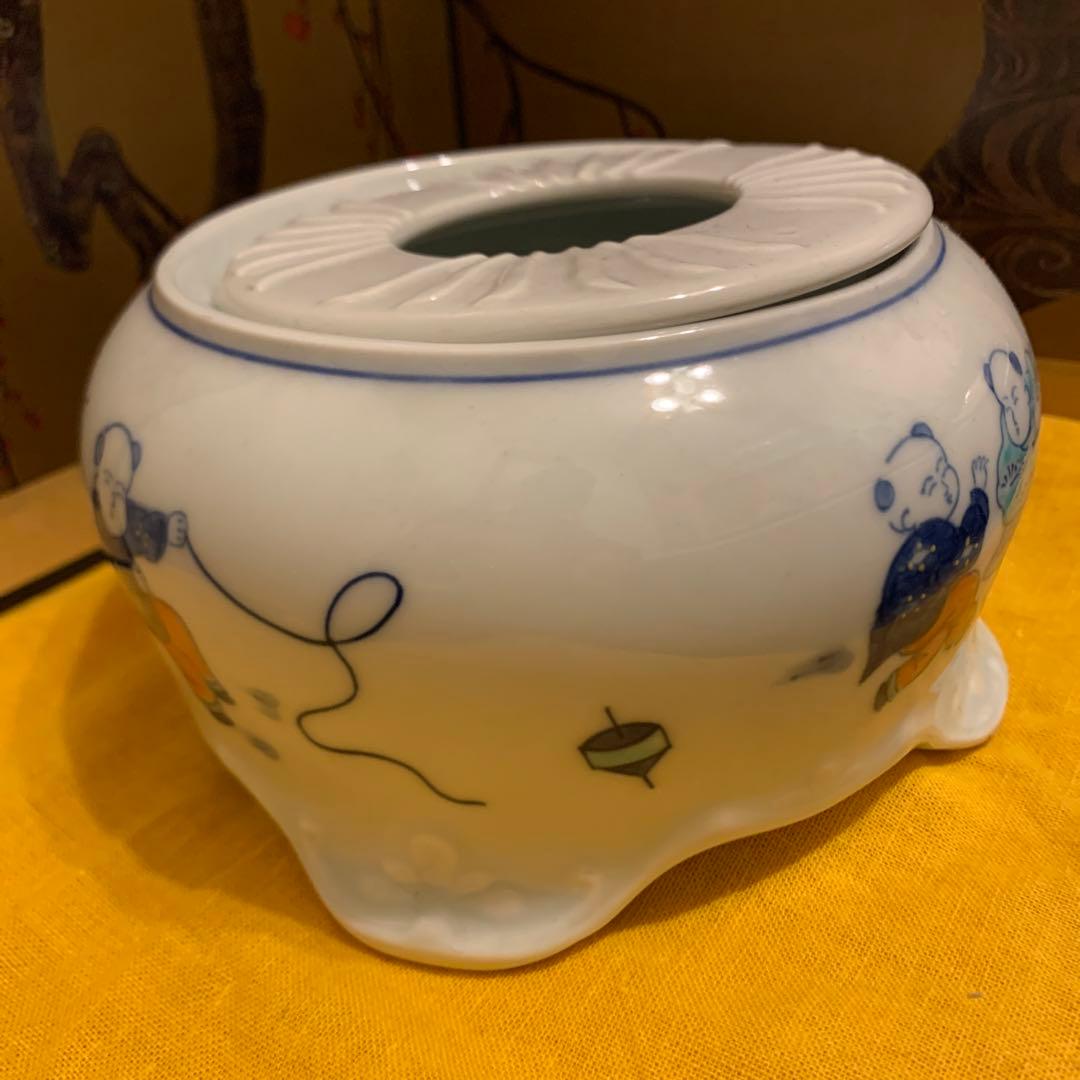 急須台  染附   唐子204