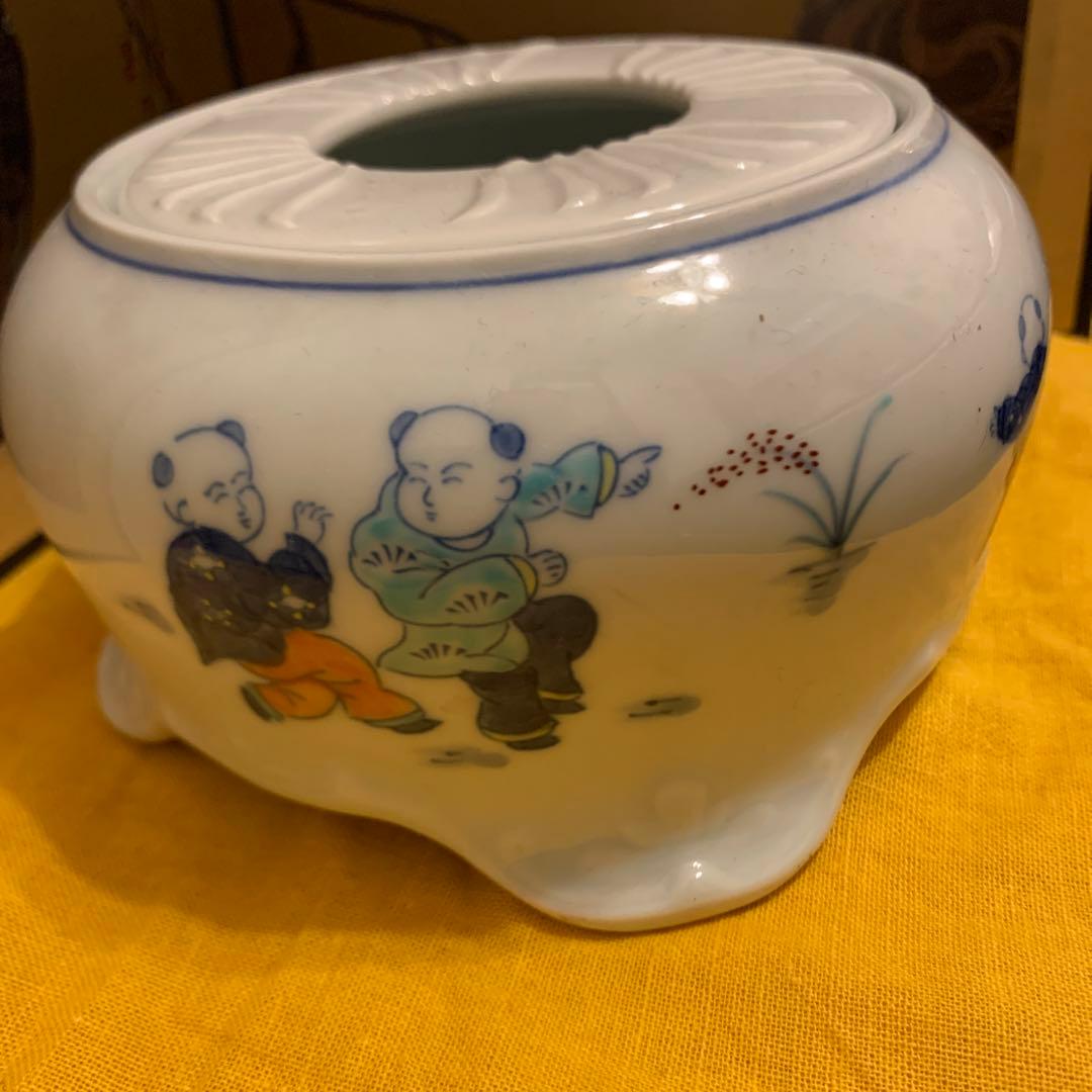 急須台  染附   唐子204