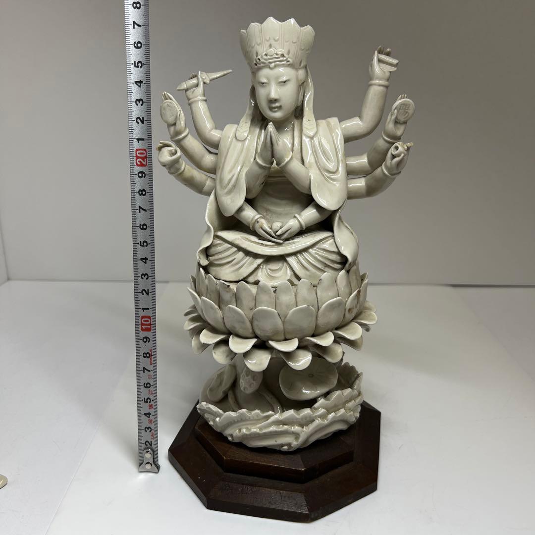 中国古窯　徳化窯　白磁観音　台込高さ約28㎝　東Y7-1023☆2Fトヒサ