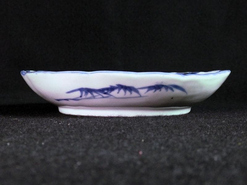 古伊万里　染付　墨弾き　撫子に蝙蝠の図 ５寸半皿　５客　252AS-CAx