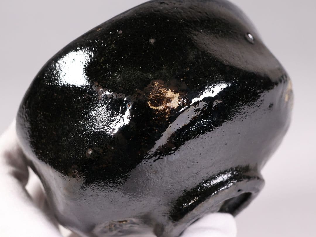 茶道具 三代 佐々木松楽造 黒楽 茶碗 楽焼 共箱 共布 京都 陶芸【MB80】