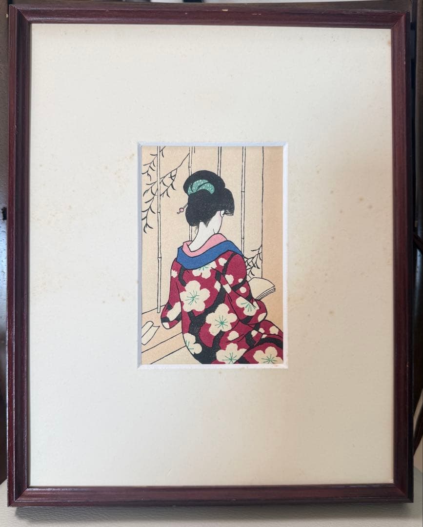 竹久夢二　木版画　【長き夜】読書　戦前　送料込み0120