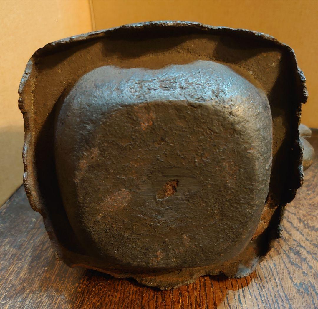 【京鉄瓶】『四方桐紋持ち手象嵌鉄瓶／龍雲堂造』箱付 横最大17cm 高さ21.5