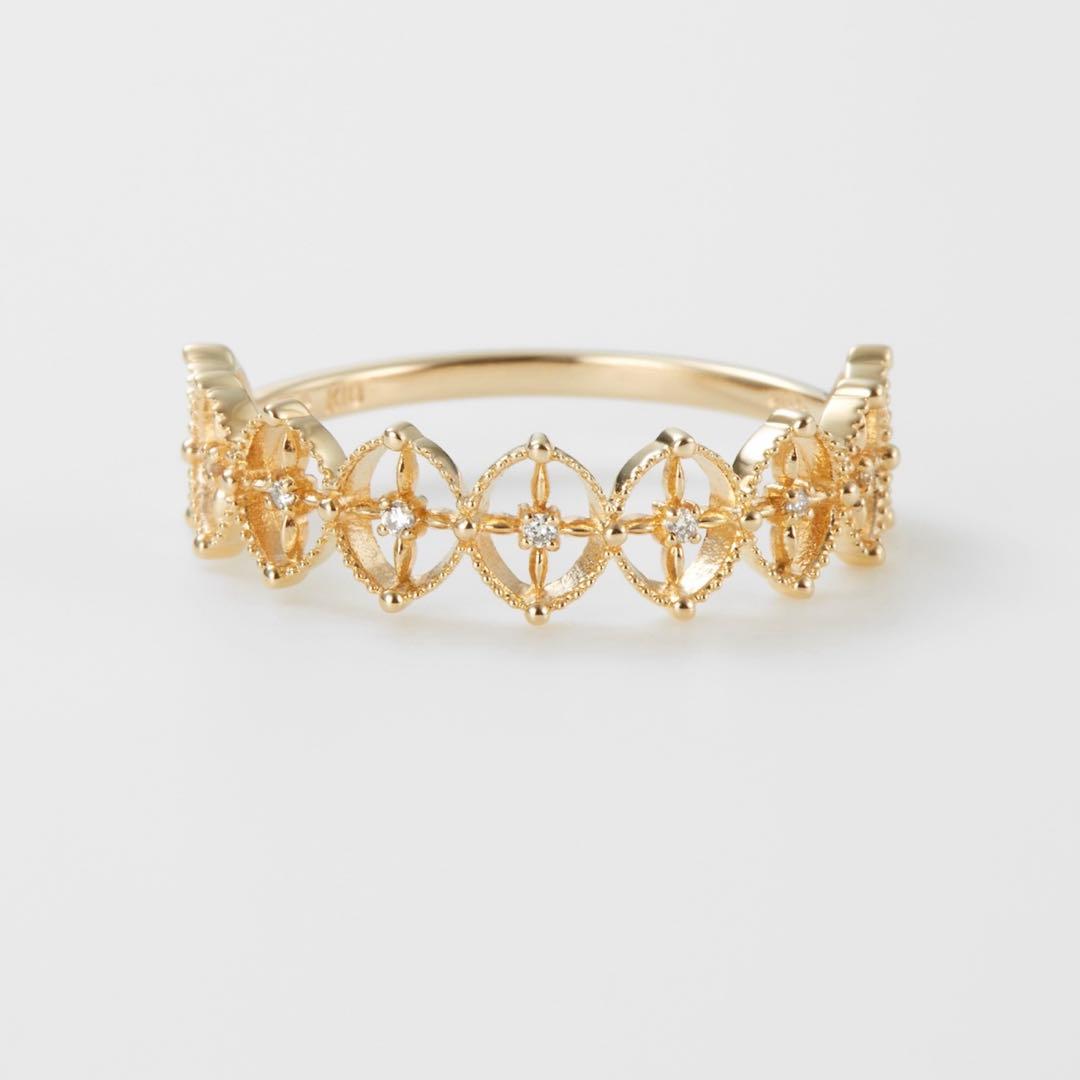 agete k10 透かしダイヤモンドリング