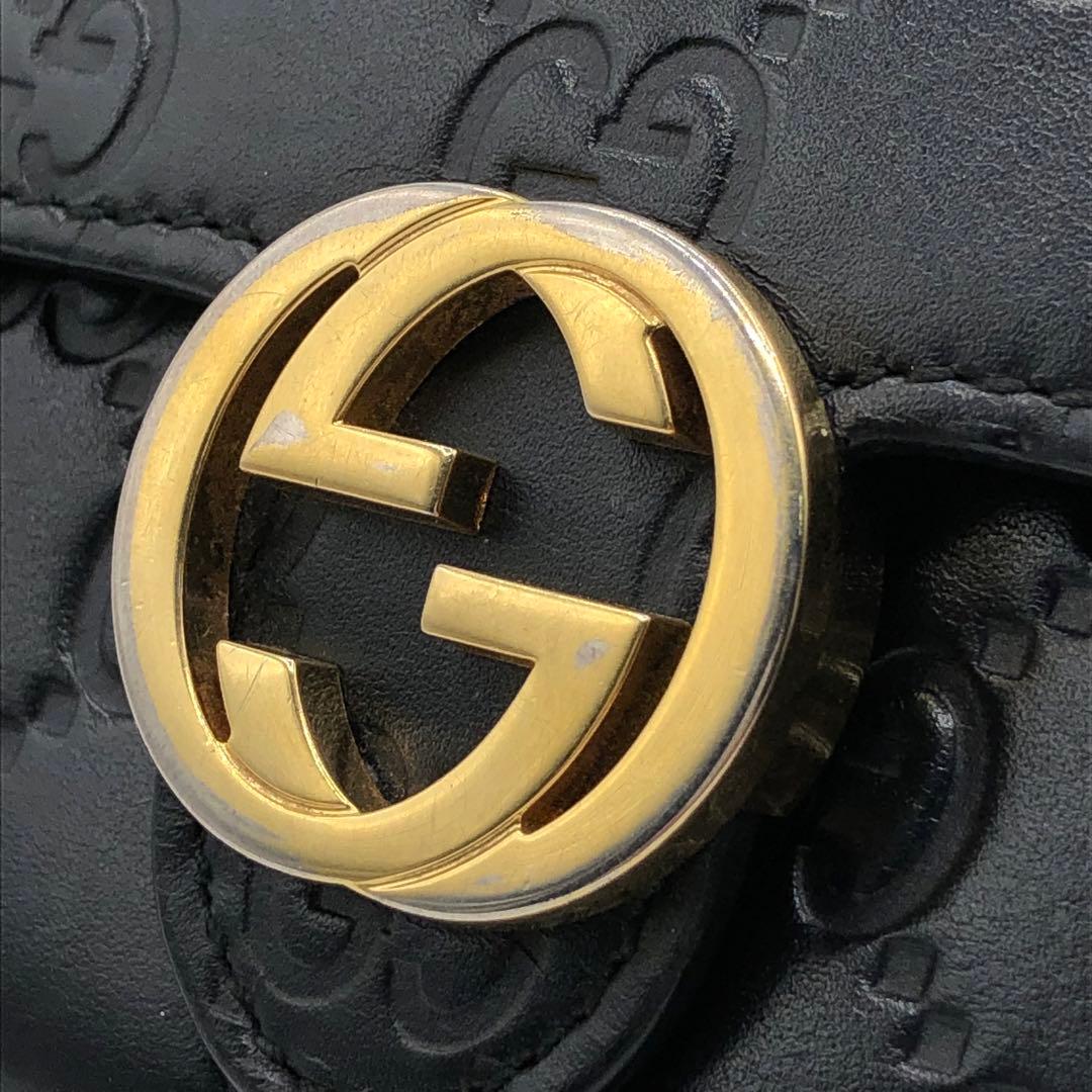 グッチ インターロッキング 長財布 二つ折り シマレザー GG柄 ブラック