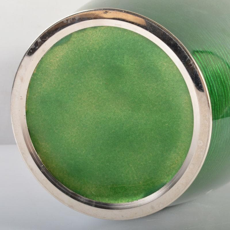 七宝焼　相互七宝造　緑光釉四君子文　七宝花瓶　唐木台付　共箱　D　R6973B